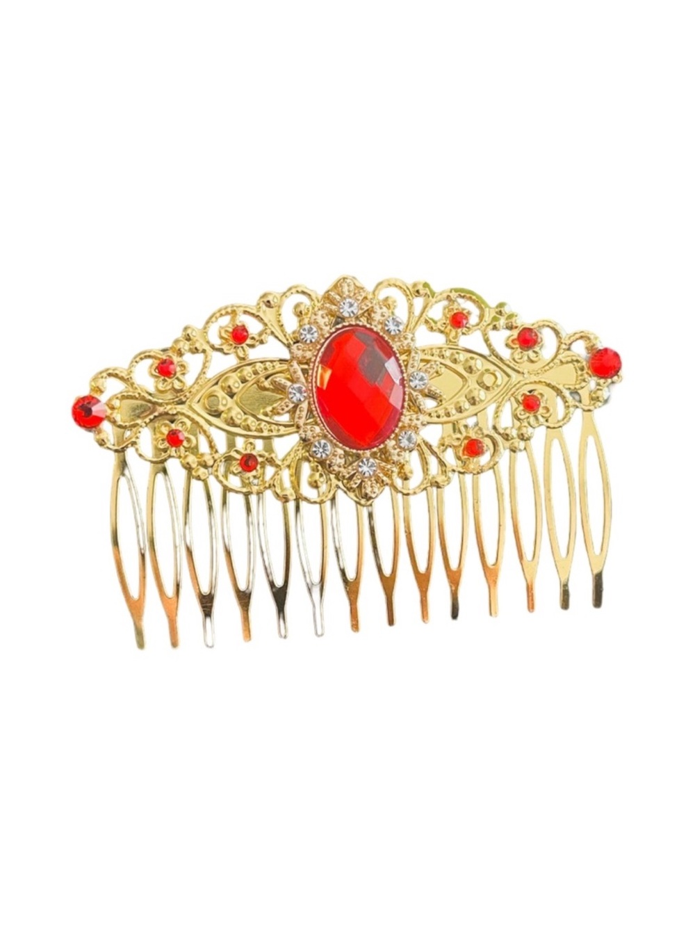 Gold Hair Comb Red Gem Crystal Accents - Decorative Hair3.0”FINAL PRICE DROP